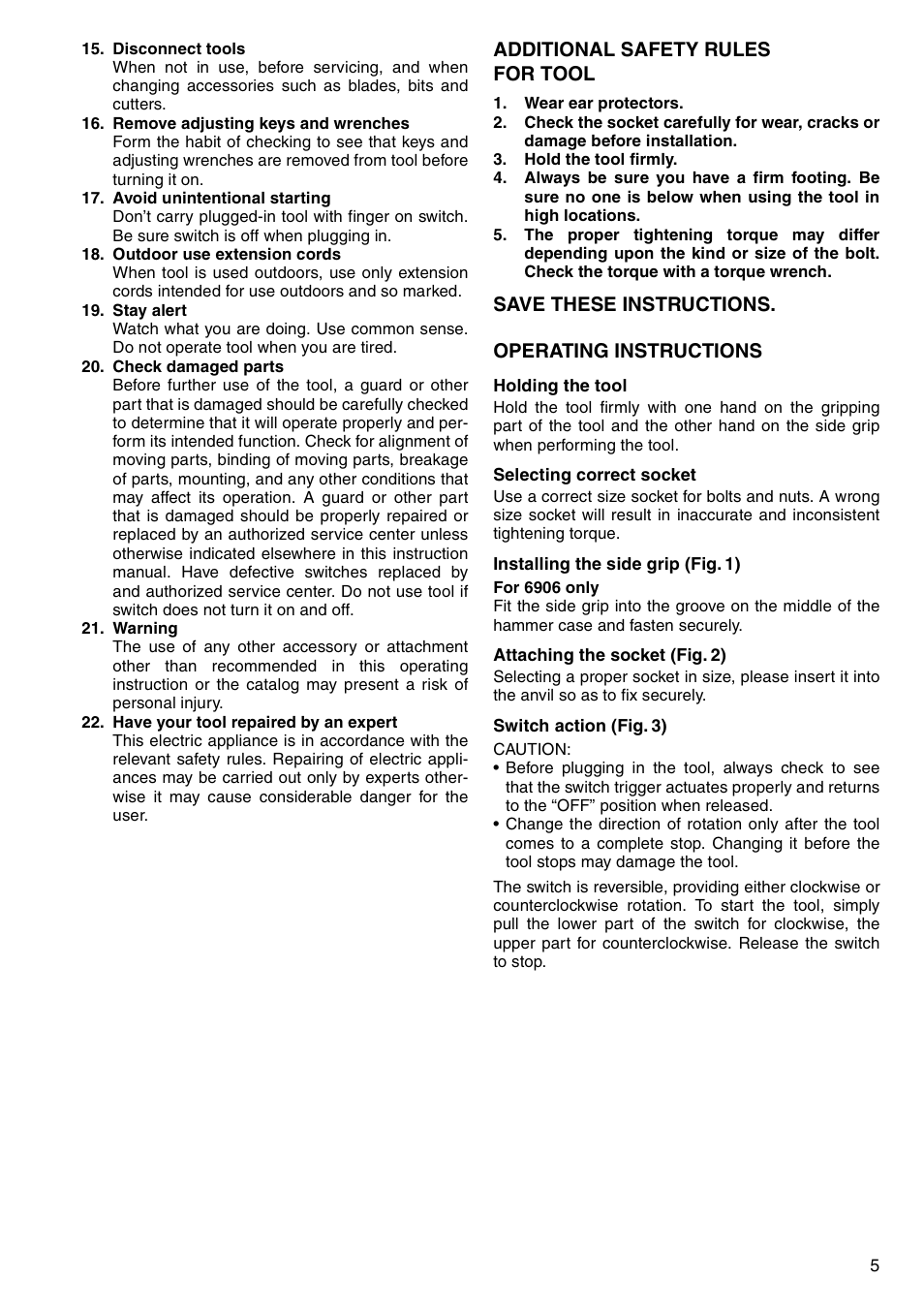 Additional safety rules for tool, Save these instructions. operating instructions | Makita 6906 User Manual | Page 5 / 24