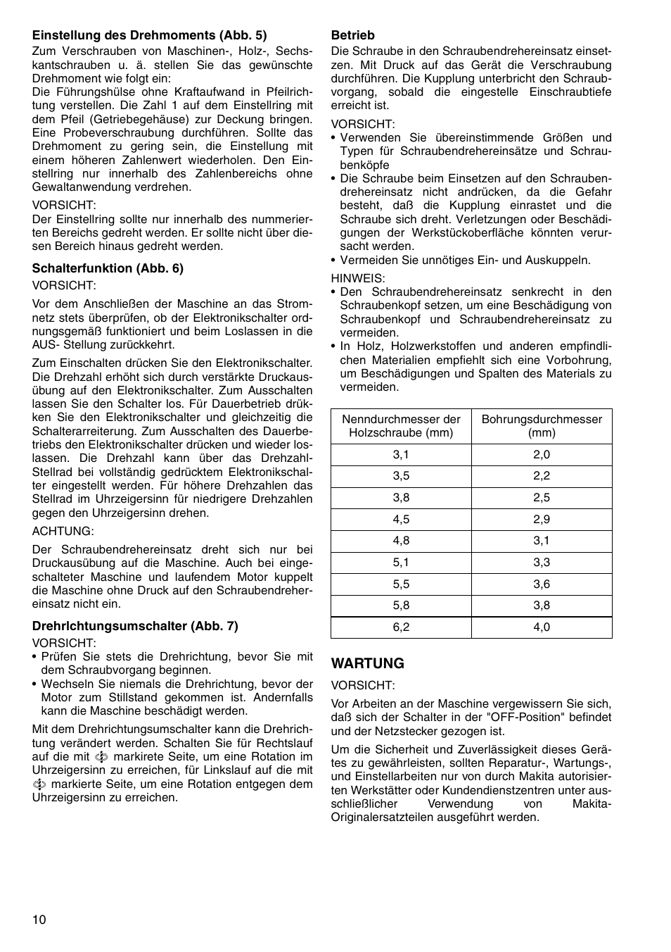 Wartung | Makita 6805BV User Manual | Page 10 / 20