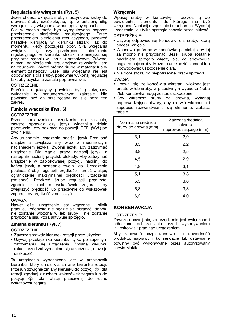 Konserwacja | Makita 6805BV User Manual | Page 14 / 20