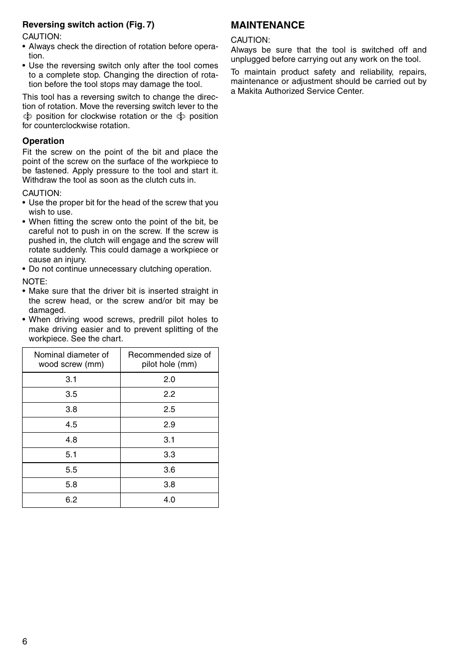 Maintenance | Makita 6805BV User Manual | Page 6 / 20