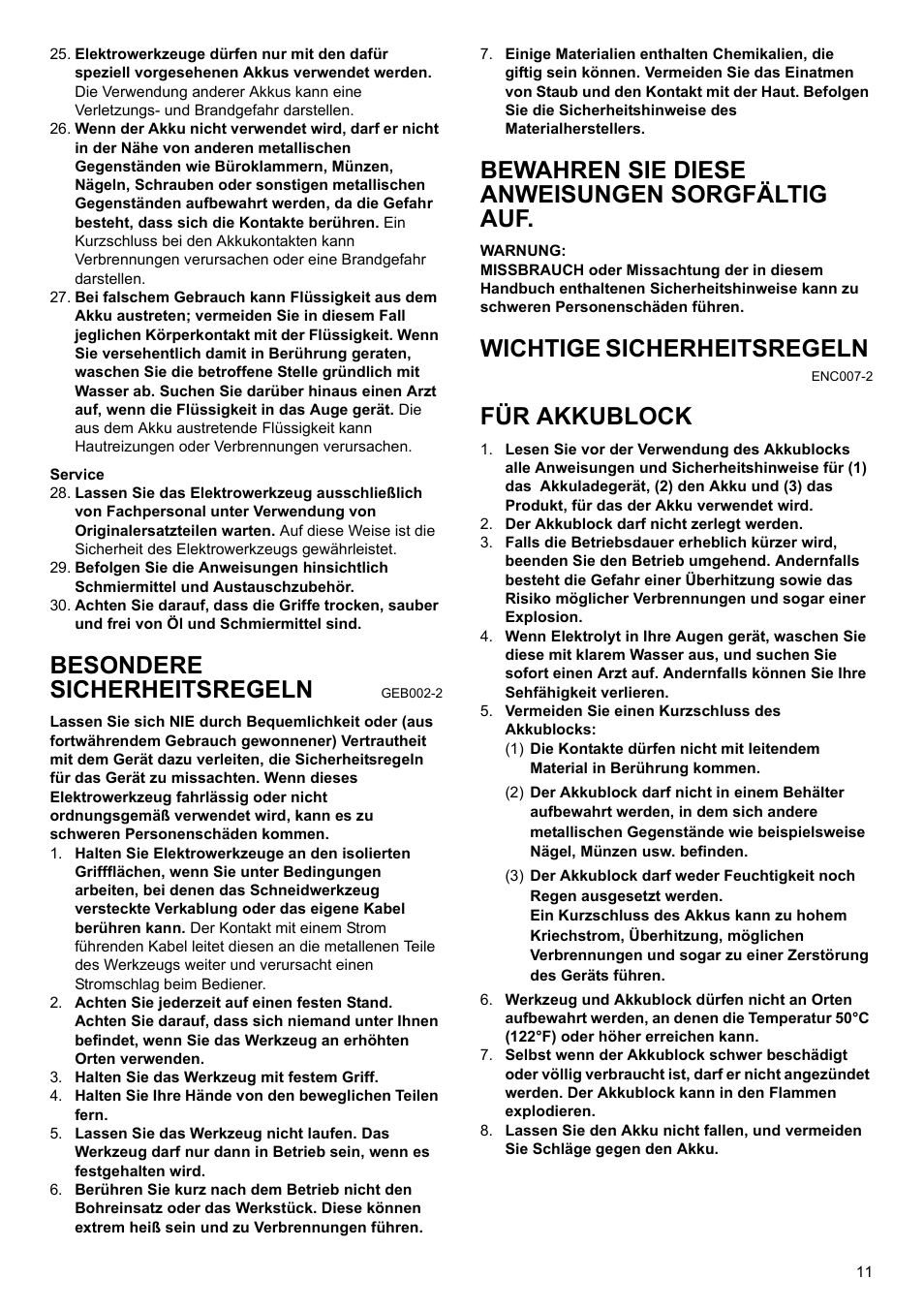 Besondere sicherheitsregeln, Bewahren sie diese anweisungen sorgfältig auf, Wichtige sicherheitsregeln | Für akkublock | Makita BDF452 User Manual | Page 11 / 28
