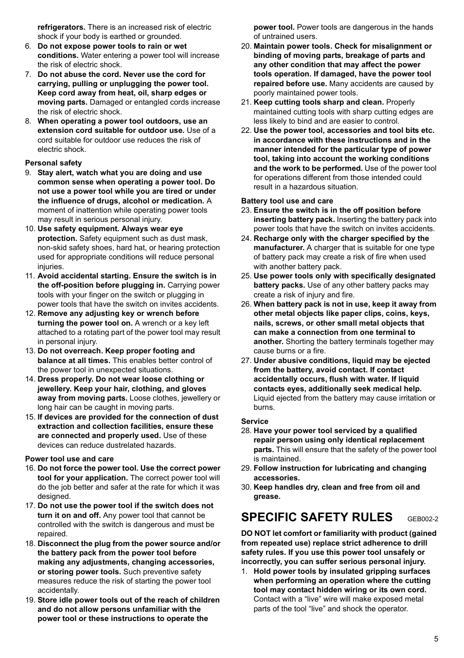 Specific safety rules | Makita BDF452 User Manual | Page 5 / 28