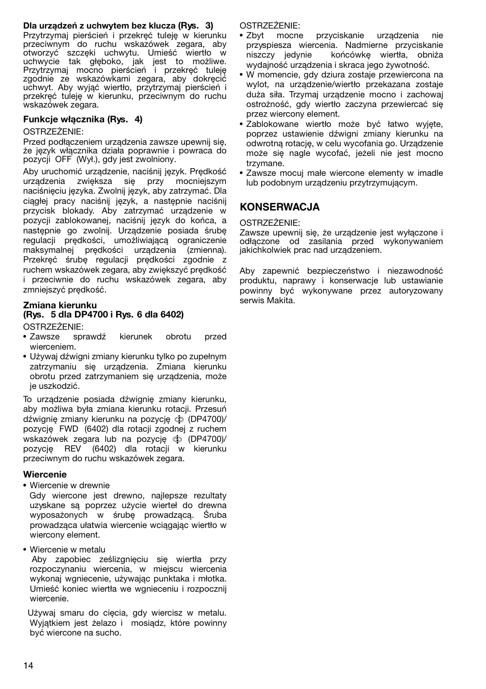Konserwacja | Makita 6402 User Manual | Page 14 / 20