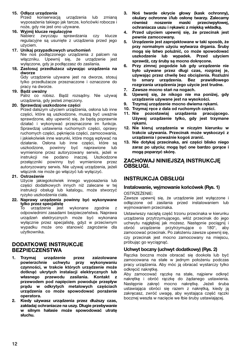 Dodatkowe instrukcje bezpieczeństwa | Makita HM1304 User Manual | Page 12 / 20