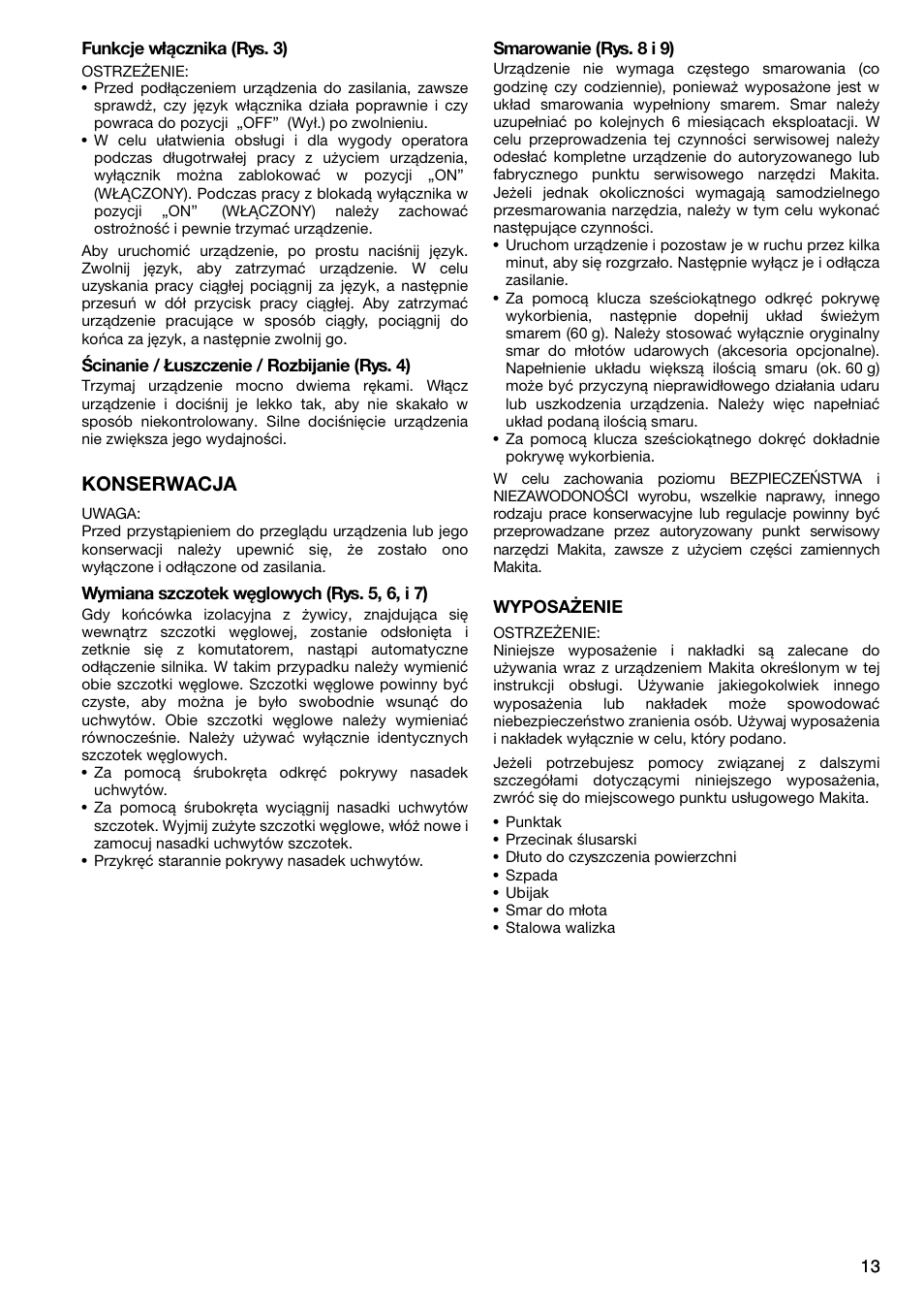 Konserwacja | Makita HM1304 User Manual | Page 13 / 20