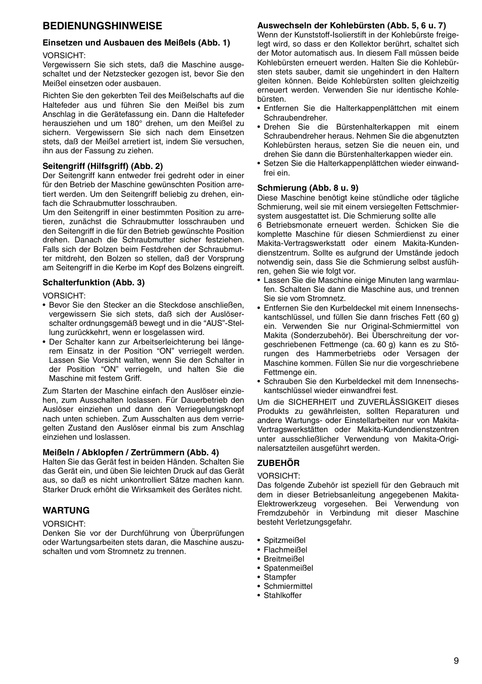Bedienungshinweise | Makita HM1304 User Manual | Page 9 / 20