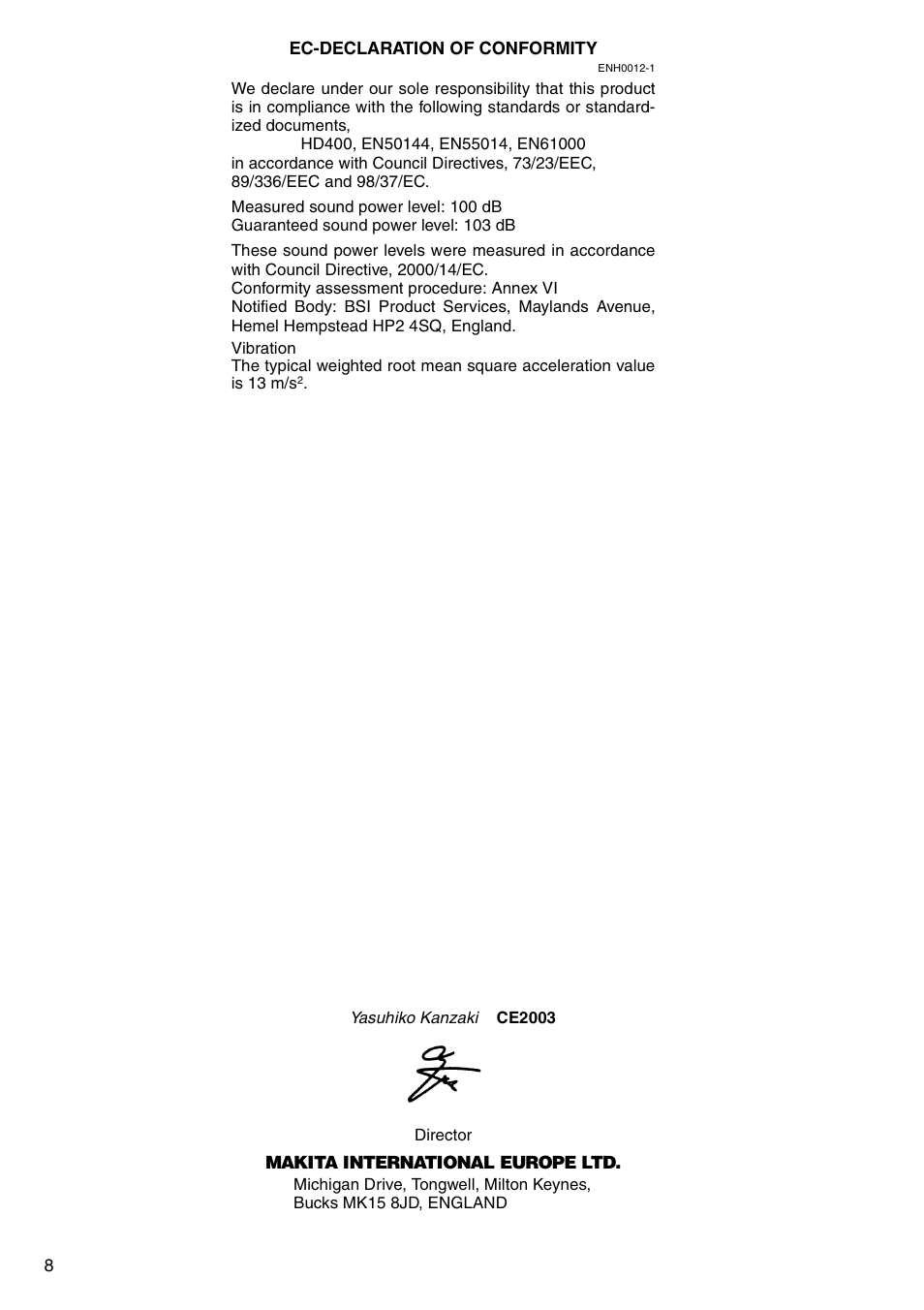 Makita HM1304B User Manual | Page 8 / 20