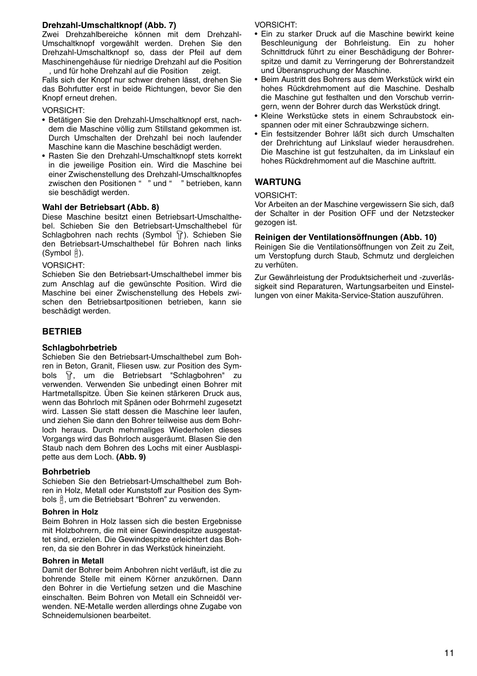 Makita HP2051F User Manual | Page 11 / 24