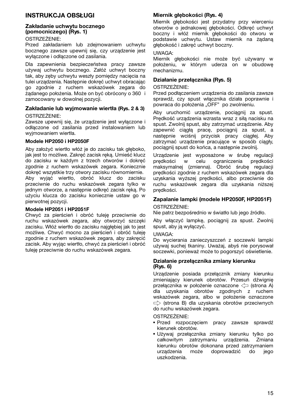 Instrukcja obsługi | Makita HP2051F User Manual | Page 15 / 24
