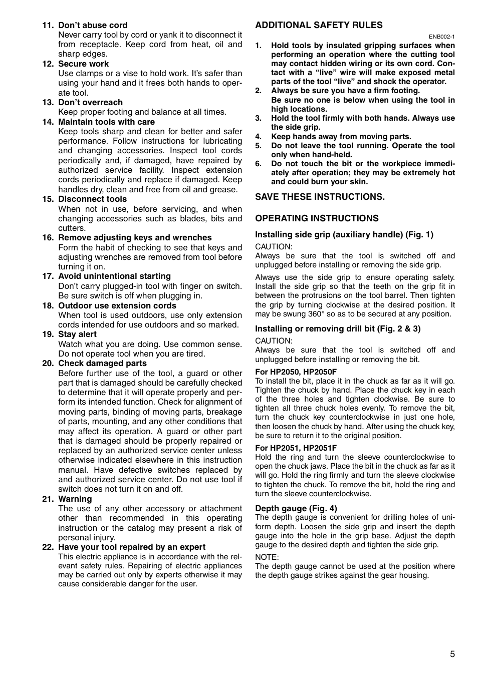 Makita HP2051F User Manual | Page 5 / 24