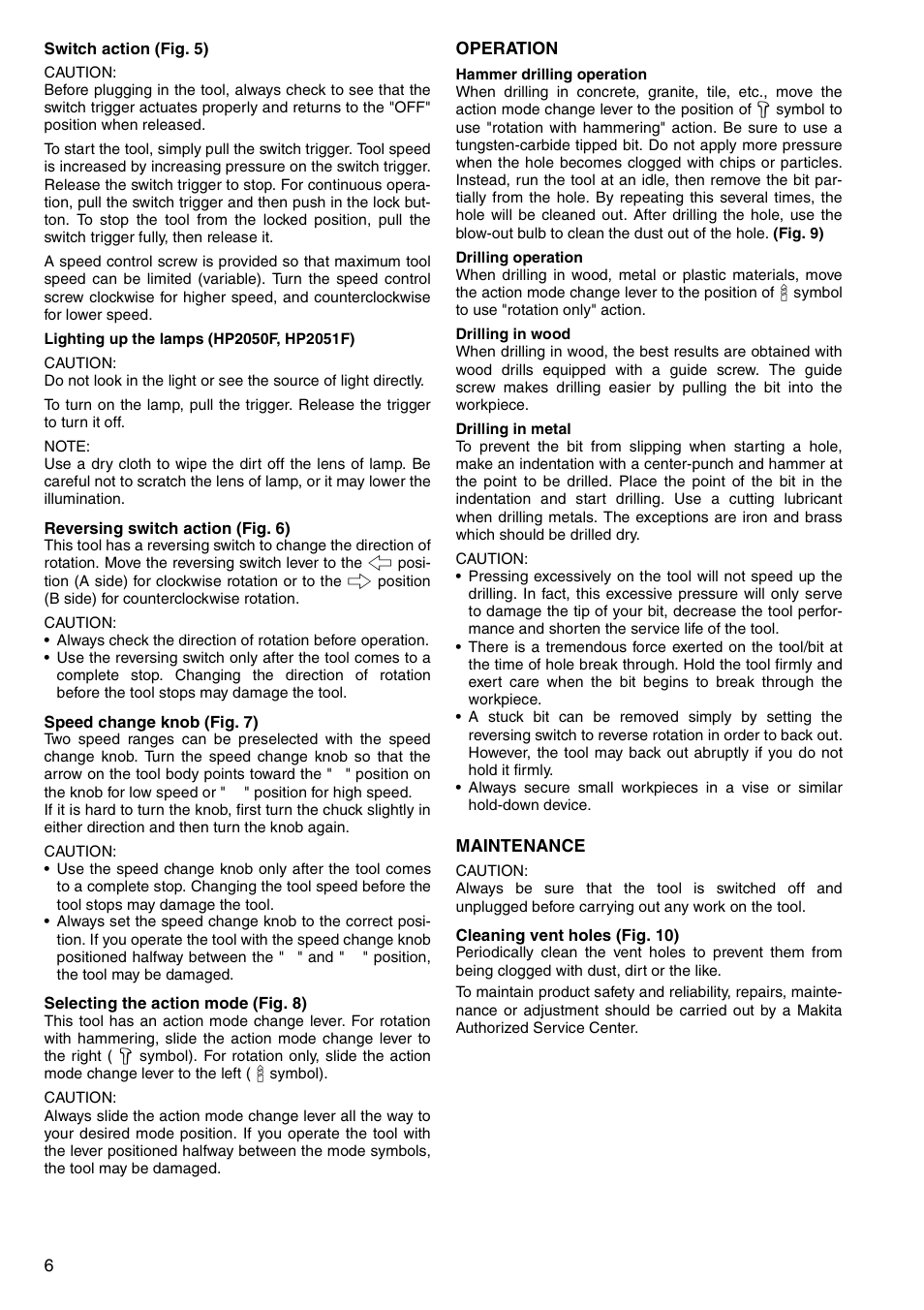 Makita HP2051F User Manual | Page 6 / 24