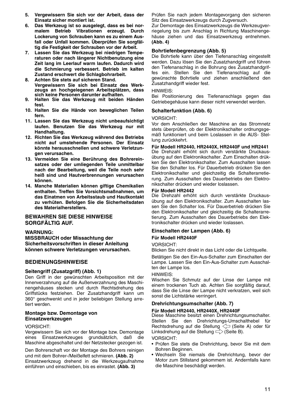 Makita HR2442 User Manual | Page 11 / 24