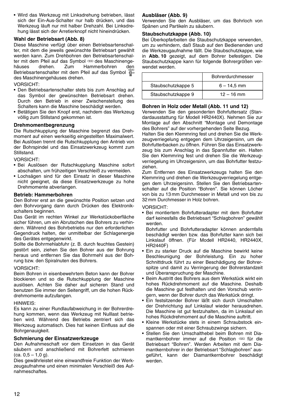 Makita HR2442 User Manual | Page 12 / 24