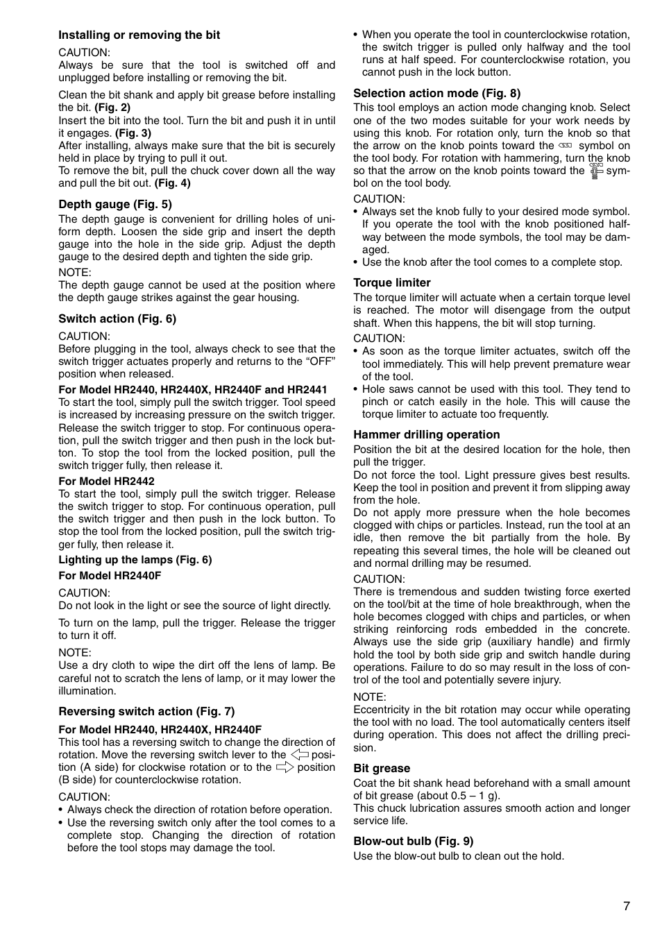 Makita HR2442 User Manual | Page 7 / 24