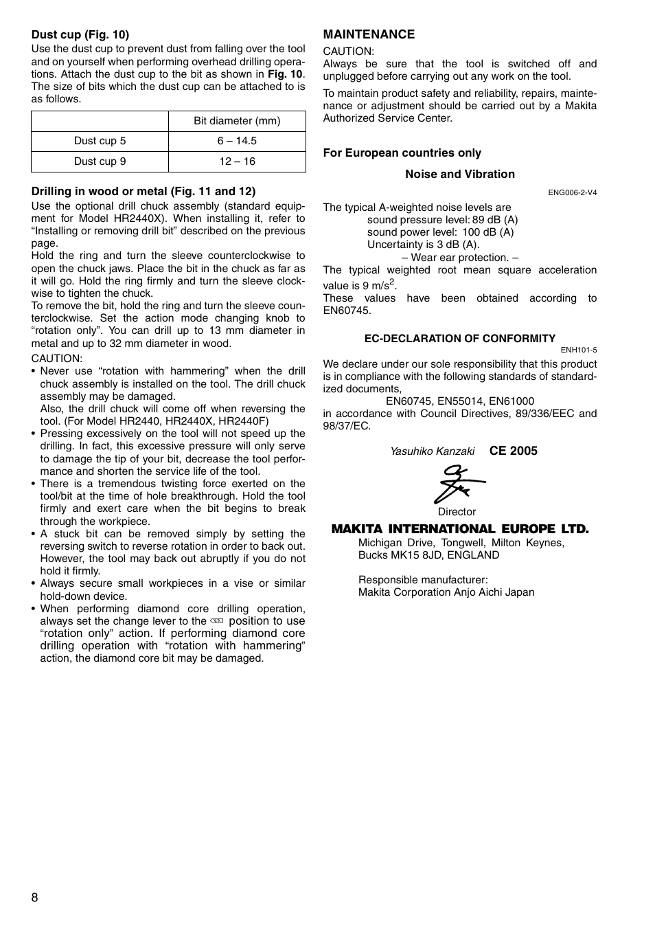 Makita HR2442 User Manual | Page 8 / 24