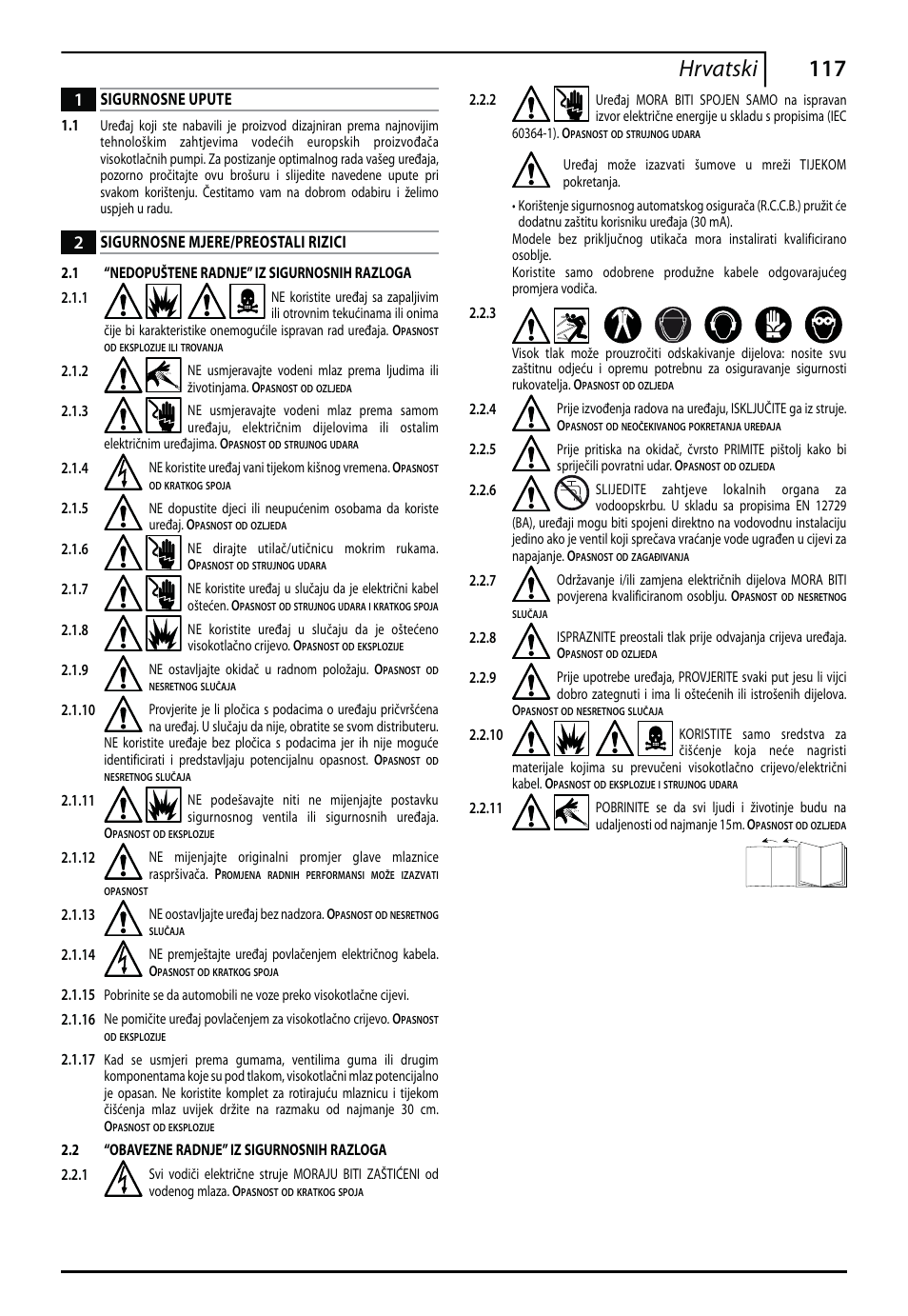 117 hrvatski, Sigurnosne upute, Sigurnosne mjere/preostali rizici | Makita HW112 User Manual | Page 117 / 140