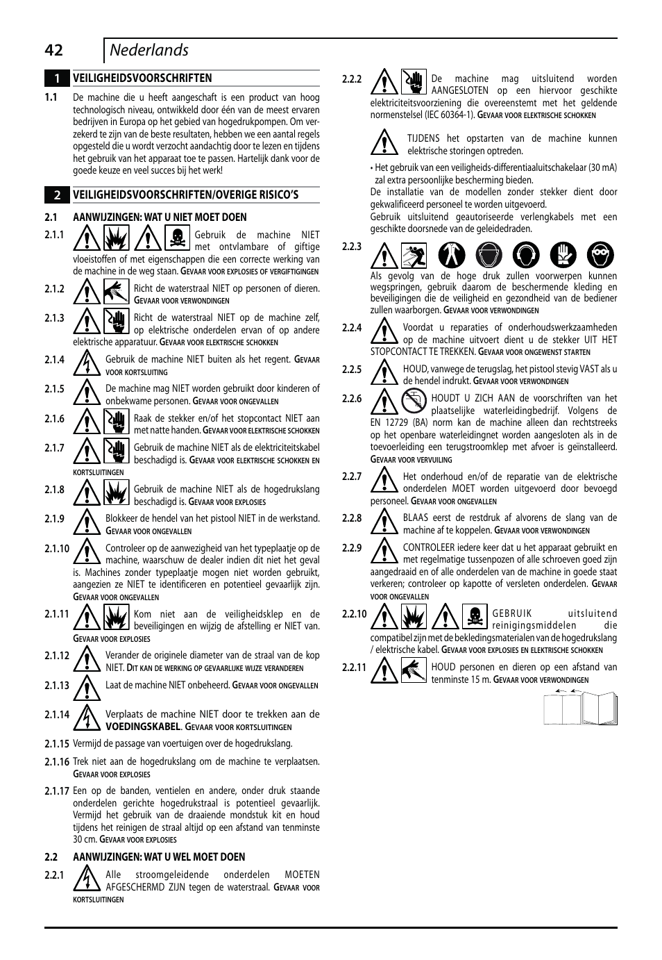 42 nederlands, Veiligheidsvoorschriften, Veiligheidsvoorschriften/overige risico’s | Makita HW112 User Manual | Page 42 / 140