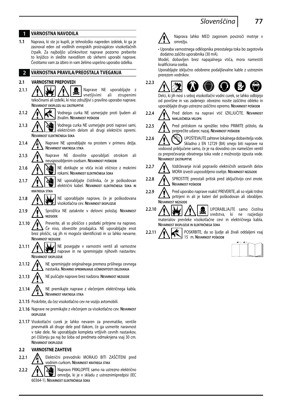 77 slovenščina, Varnostna navodila, Varnostna pravila/preostala tveganja | Makita HW112 User Manual | Page 77 / 140