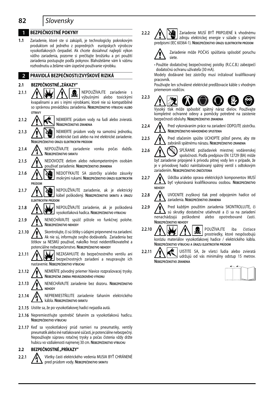 82 slovensky, Bezpečnostné pokyny, Pravidlá bezpečnosti/zvyškové riziká | Makita HW112 User Manual | Page 82 / 140