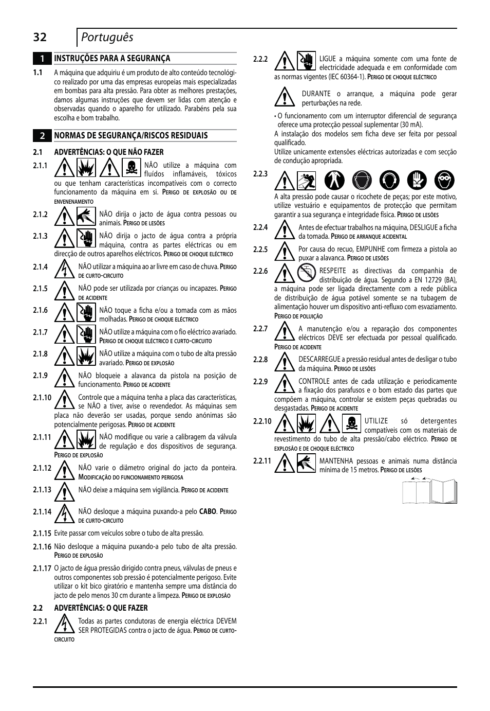 32 português, Instruções para a segurança, Normas de segurança/riscos residuais | Makita HW151 User Manual | Page 32 / 140