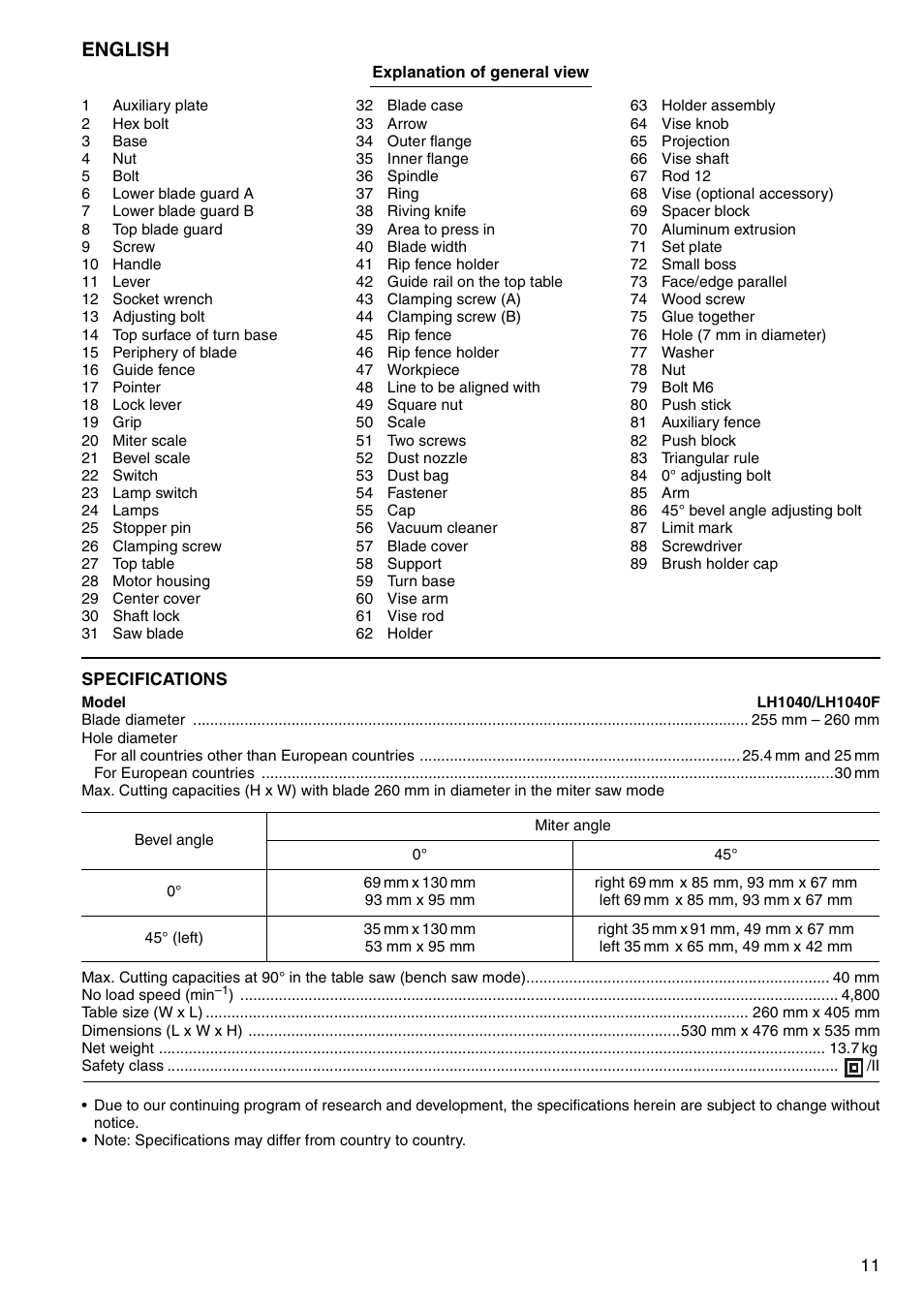 English | Makita LH1040F User Manual | Page 11 / 60