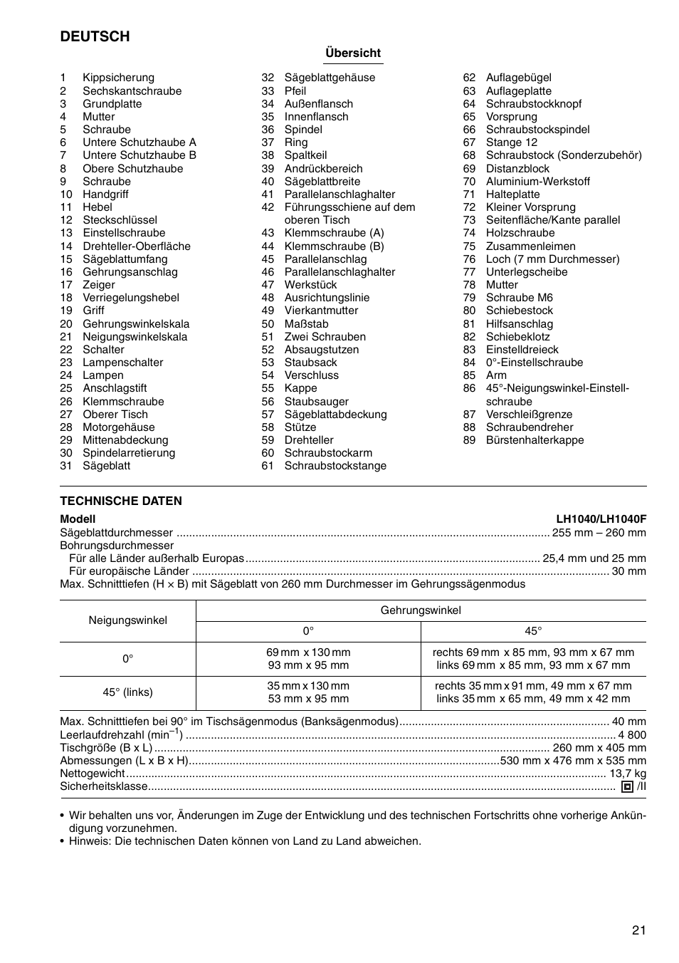 Deutsch | Makita LH1040F User Manual | Page 21 / 60