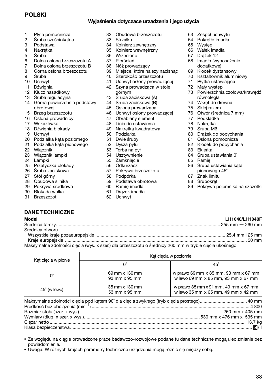 Polski | Makita LH1040F User Manual | Page 33 / 60