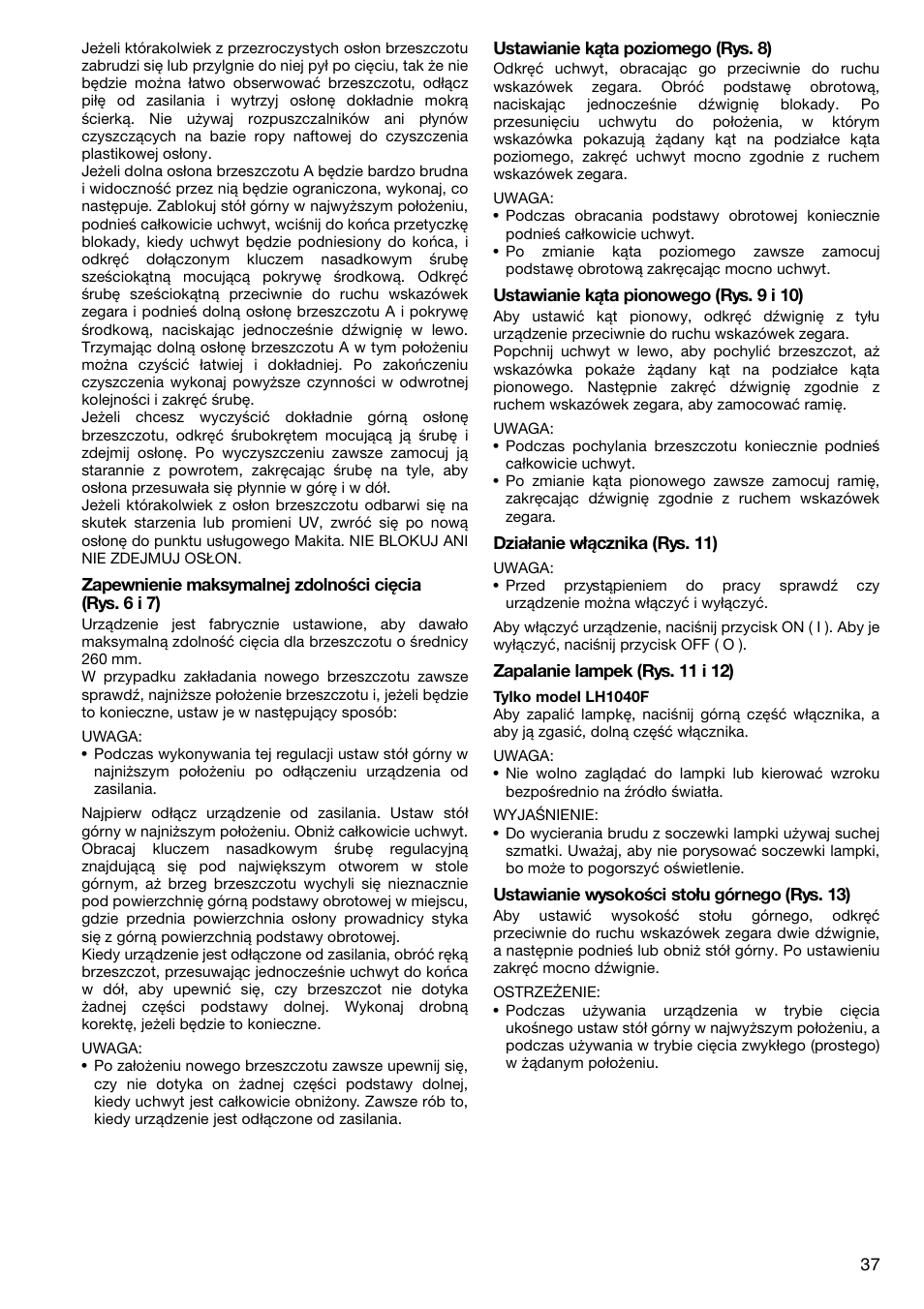 Makita LH1040F User Manual | Page 37 / 60