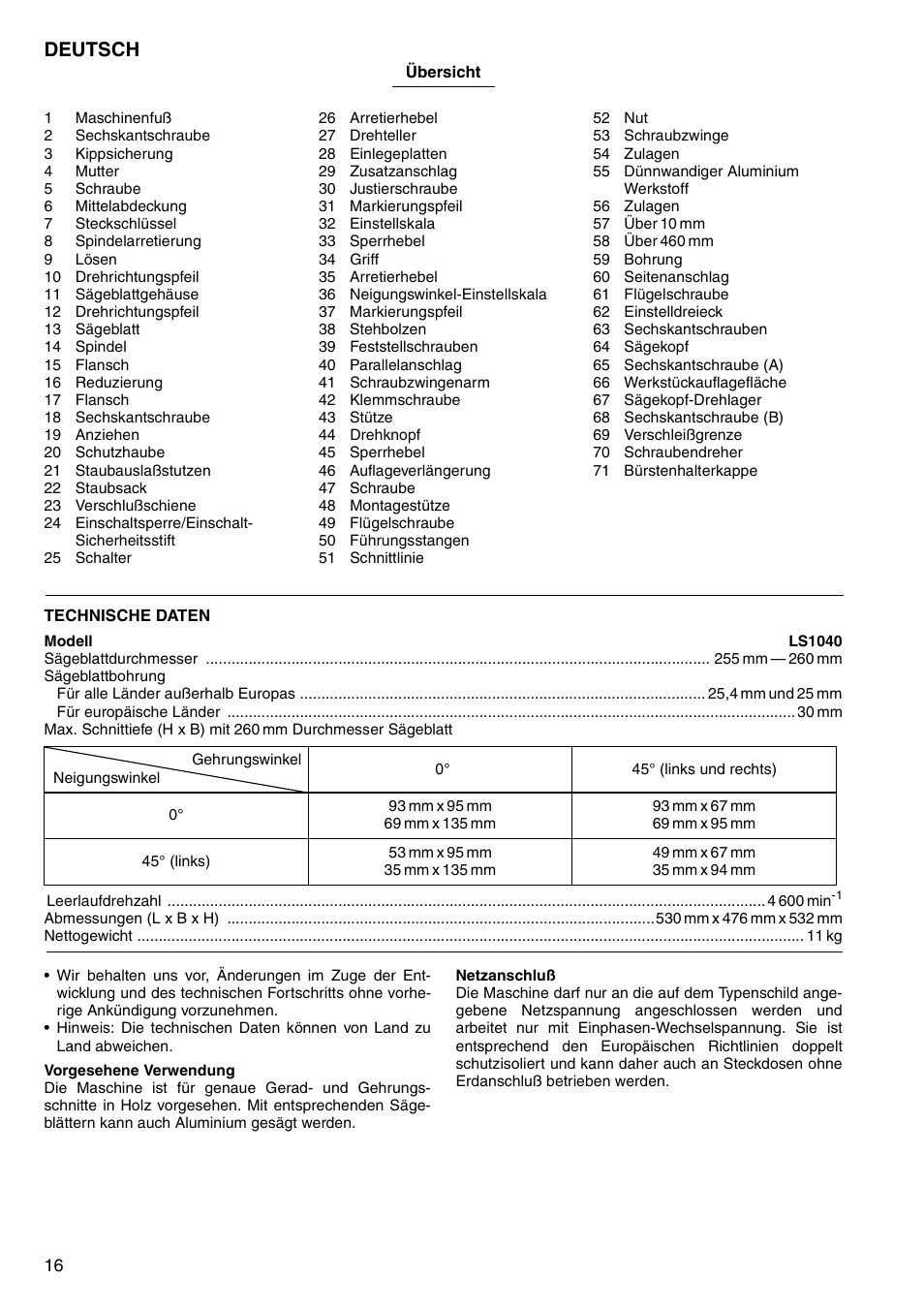 Deutsch | Makita LS1040F User Manual | Page 16 / 44