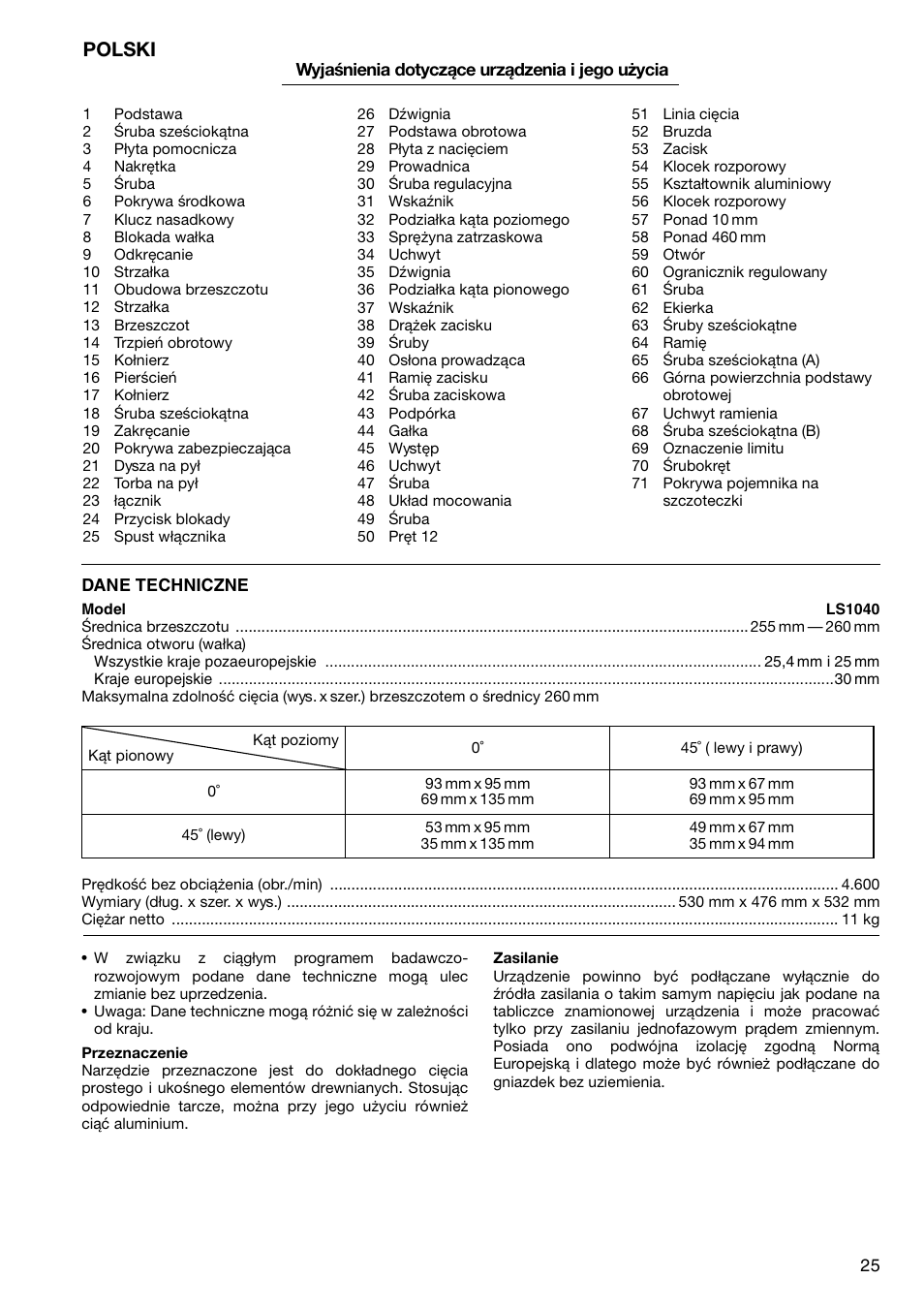 Polski | Makita LS1040F User Manual | Page 25 / 44