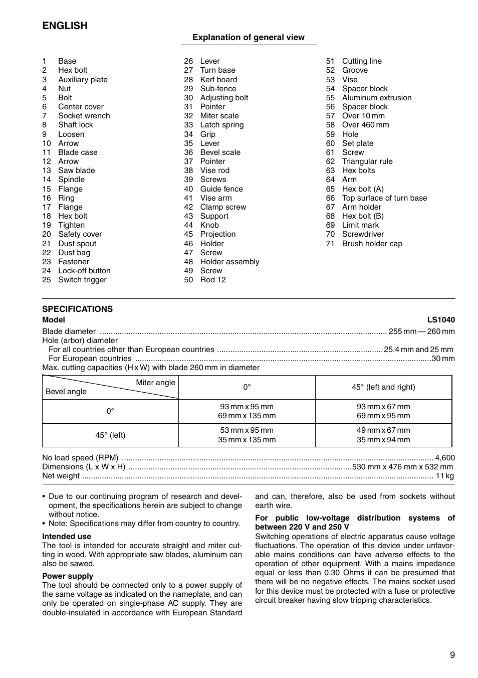 English | Makita LS1040F User Manual | Page 9 / 44