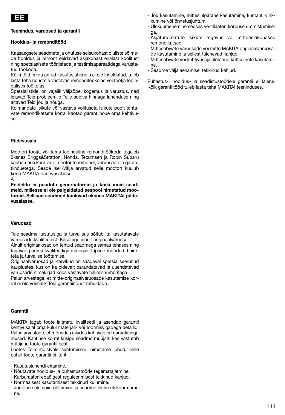 Makita PLM5115 User Manual | Page 111 / 132