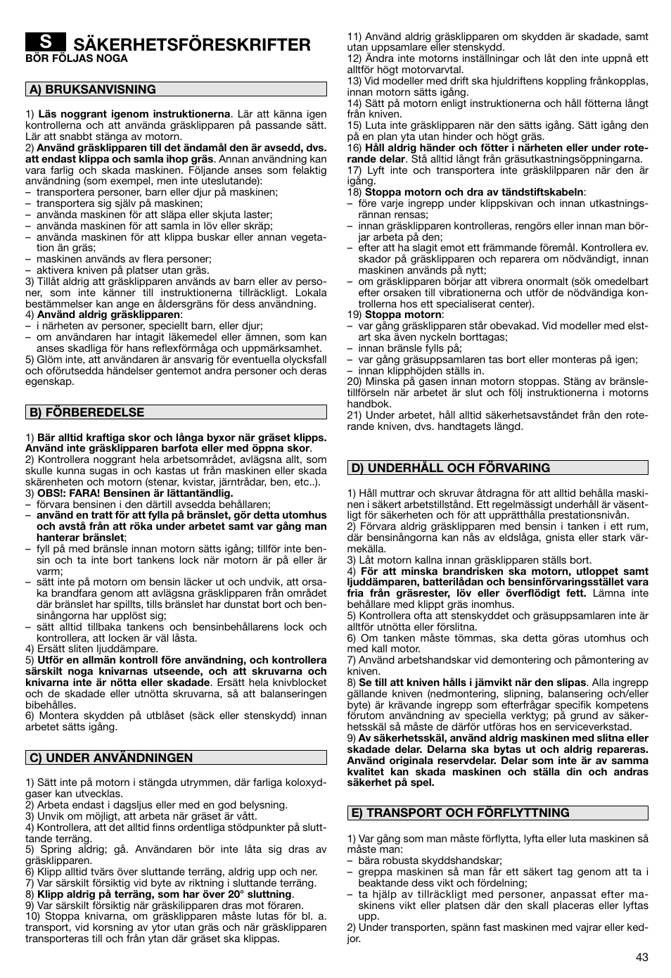 Säkerhetsföreskrifter | Makita PLM5115 User Manual | Page 43 / 132