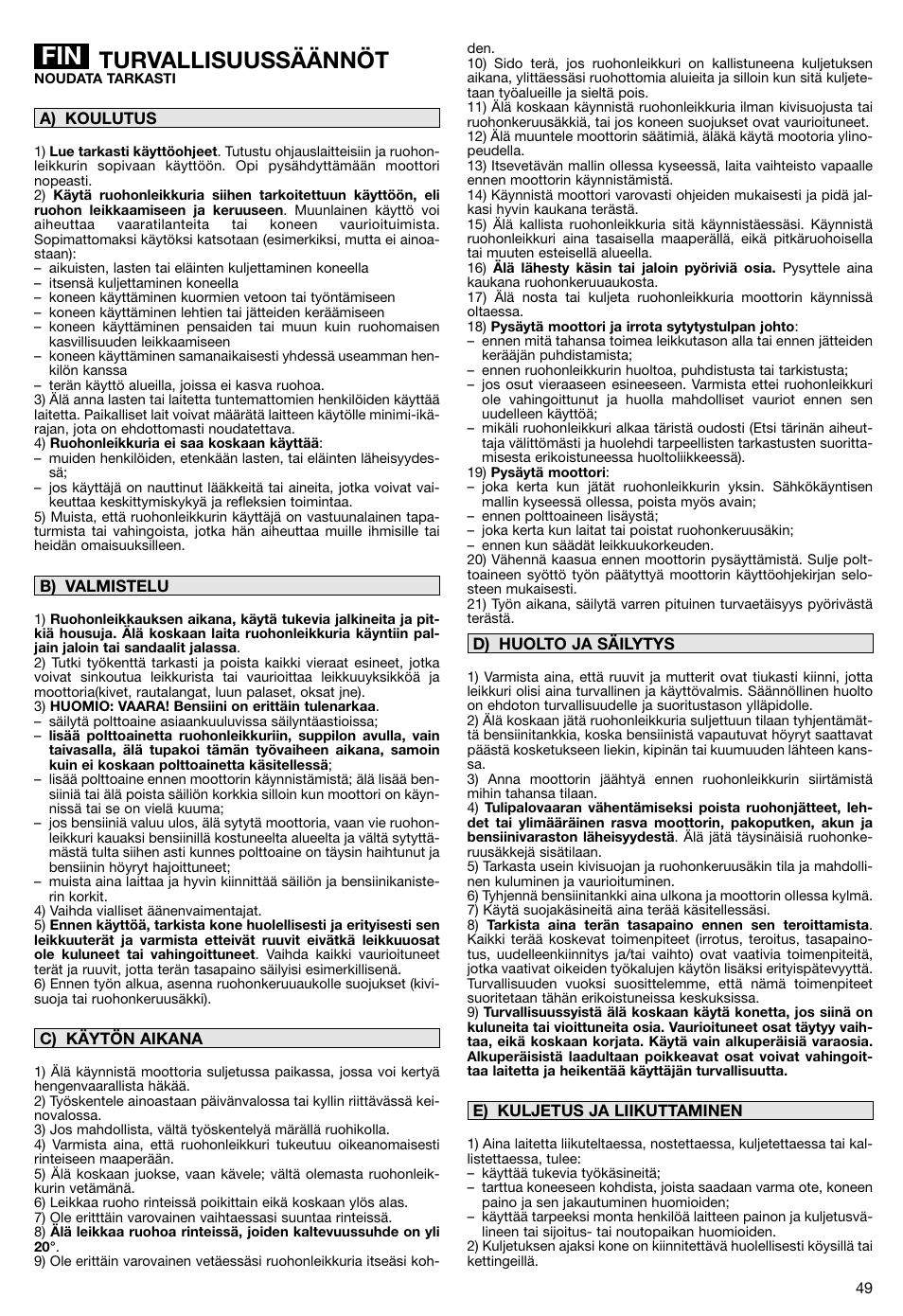 Turvallisuussäännöt | Makita PLM5115 User Manual | Page 49 / 132