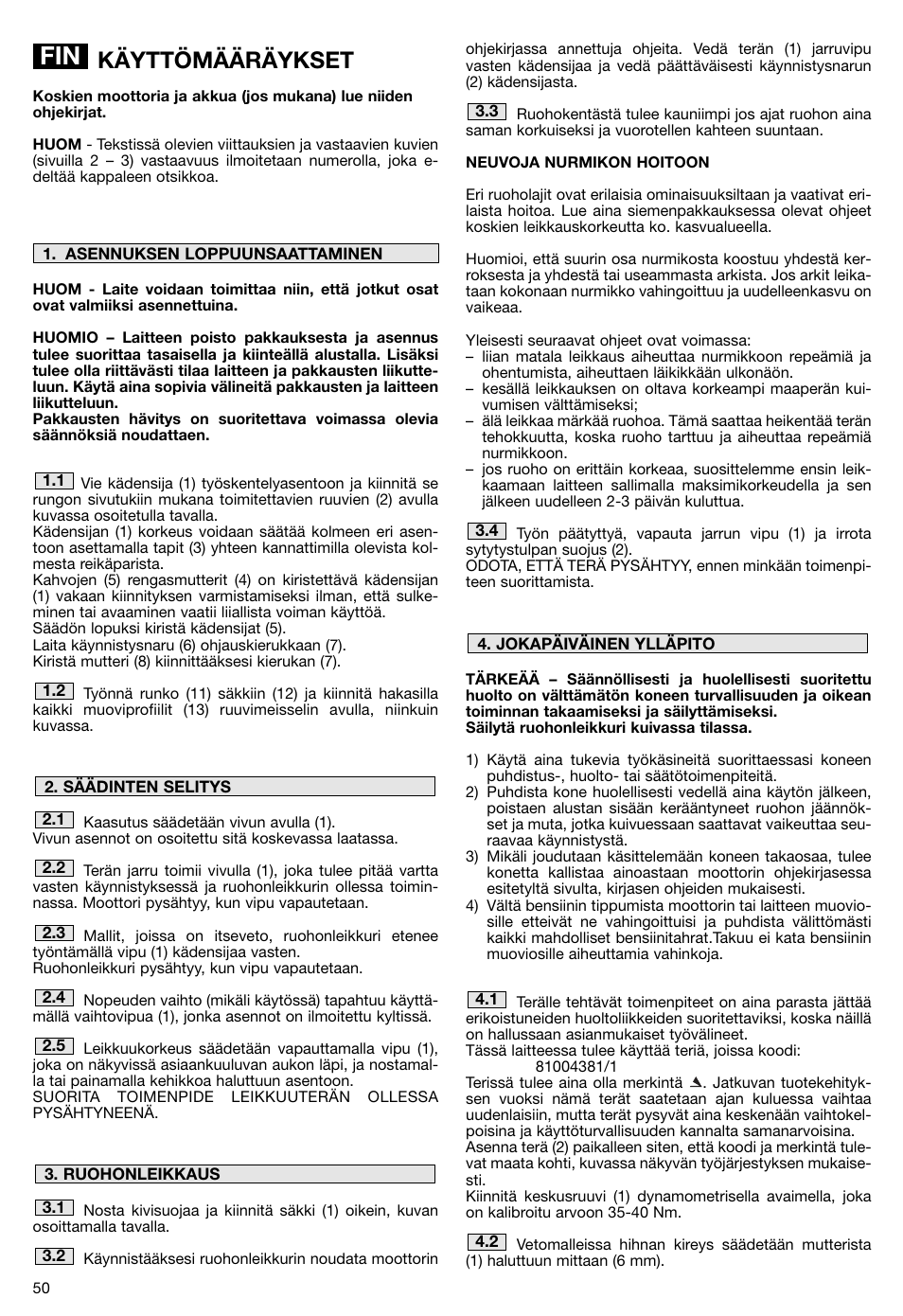 Käyttömääräykset | Makita PLM5115 User Manual | Page 50 / 132