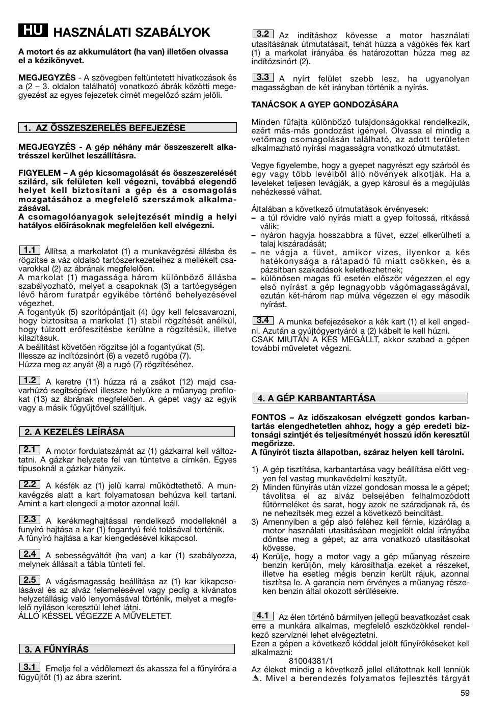 Használati szabályok | Makita PLM5115 User Manual | Page 59 / 132