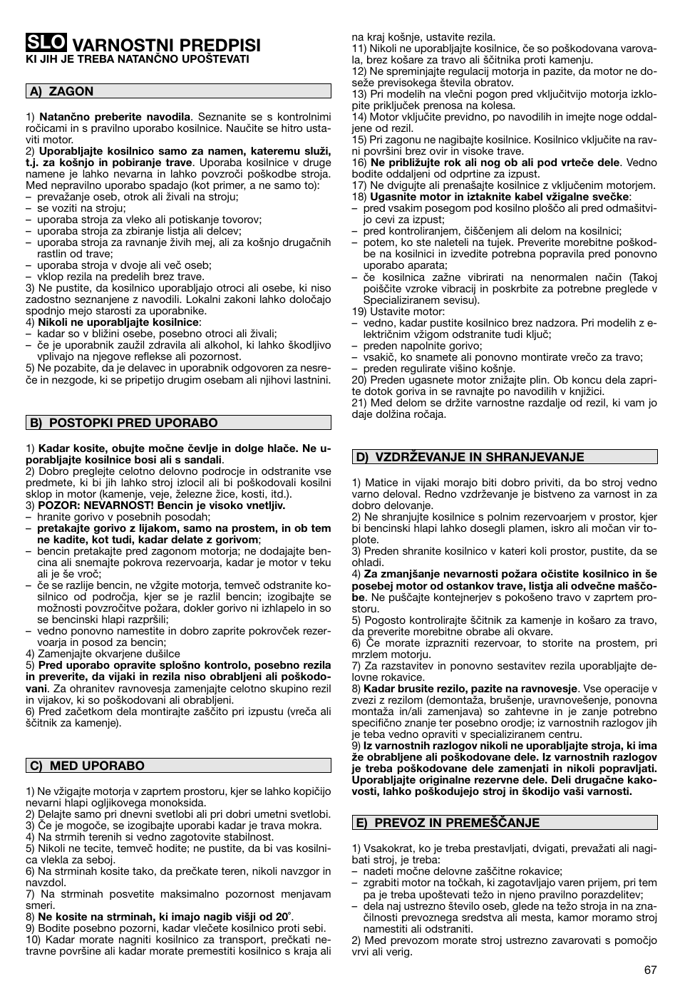 Varnostni predpisi | Makita PLM5115 User Manual | Page 67 / 132