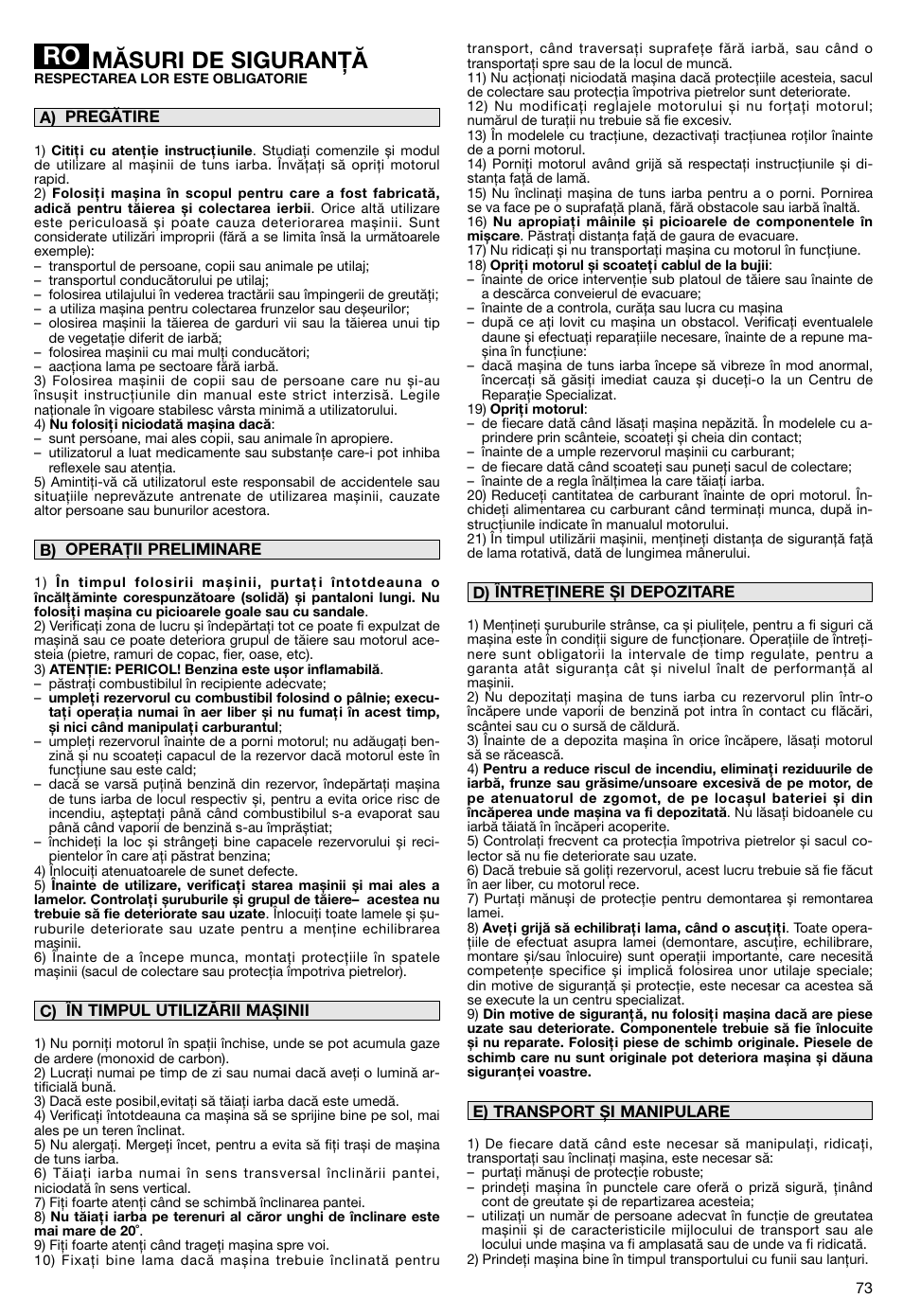 Măsuri de siguranţă | Makita PLM5115 User Manual | Page 73 / 132