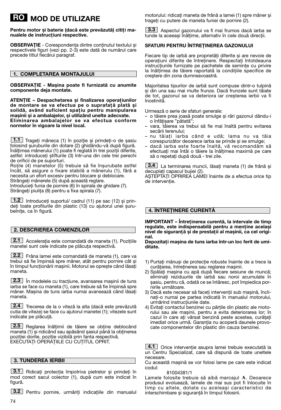 Mod de utilizare | Makita PLM5115 User Manual | Page 74 / 132