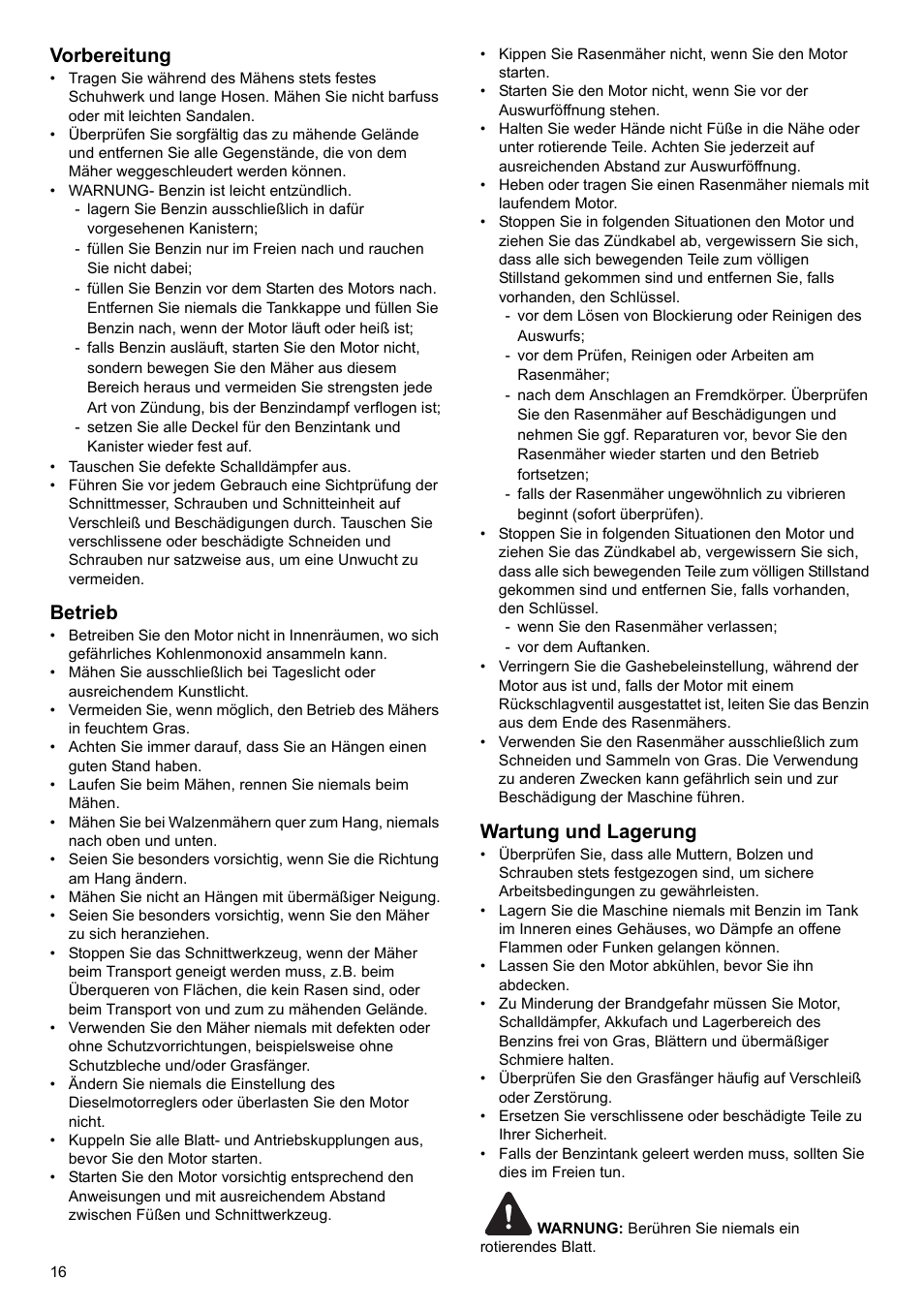 Vorbereitung, Betrieb, Wartung und lagerung | Makita PLM4622 User Manual | Page 16 / 212