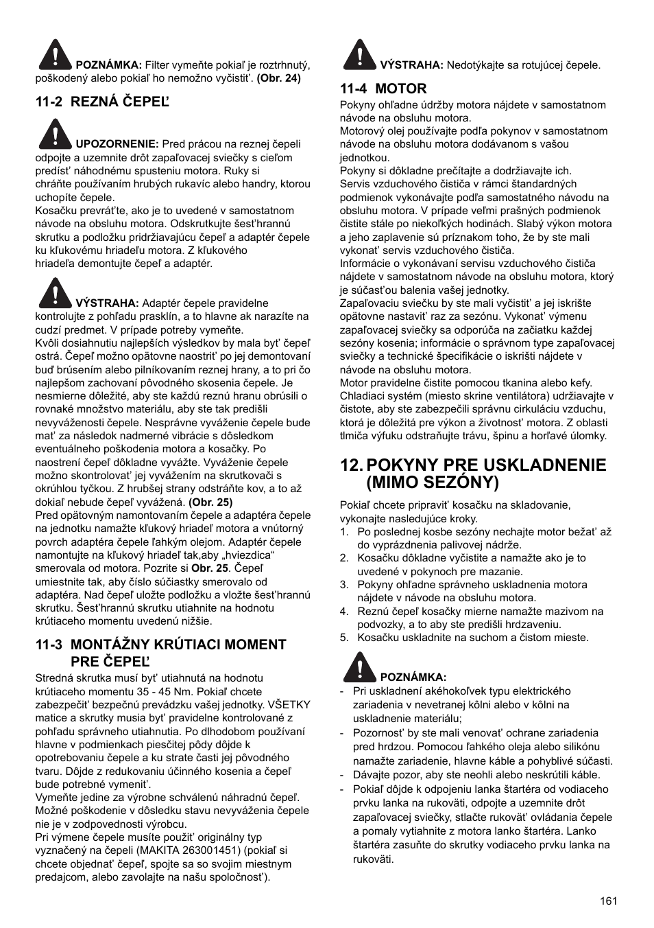 Pokyny pre uskladnenie (mimo sezóny), 2 rezná čepeľ, 3 montážny krútiaci moment pre čepeľ | 4 motor | Makita PLM4622 User Manual | Page 161 / 212