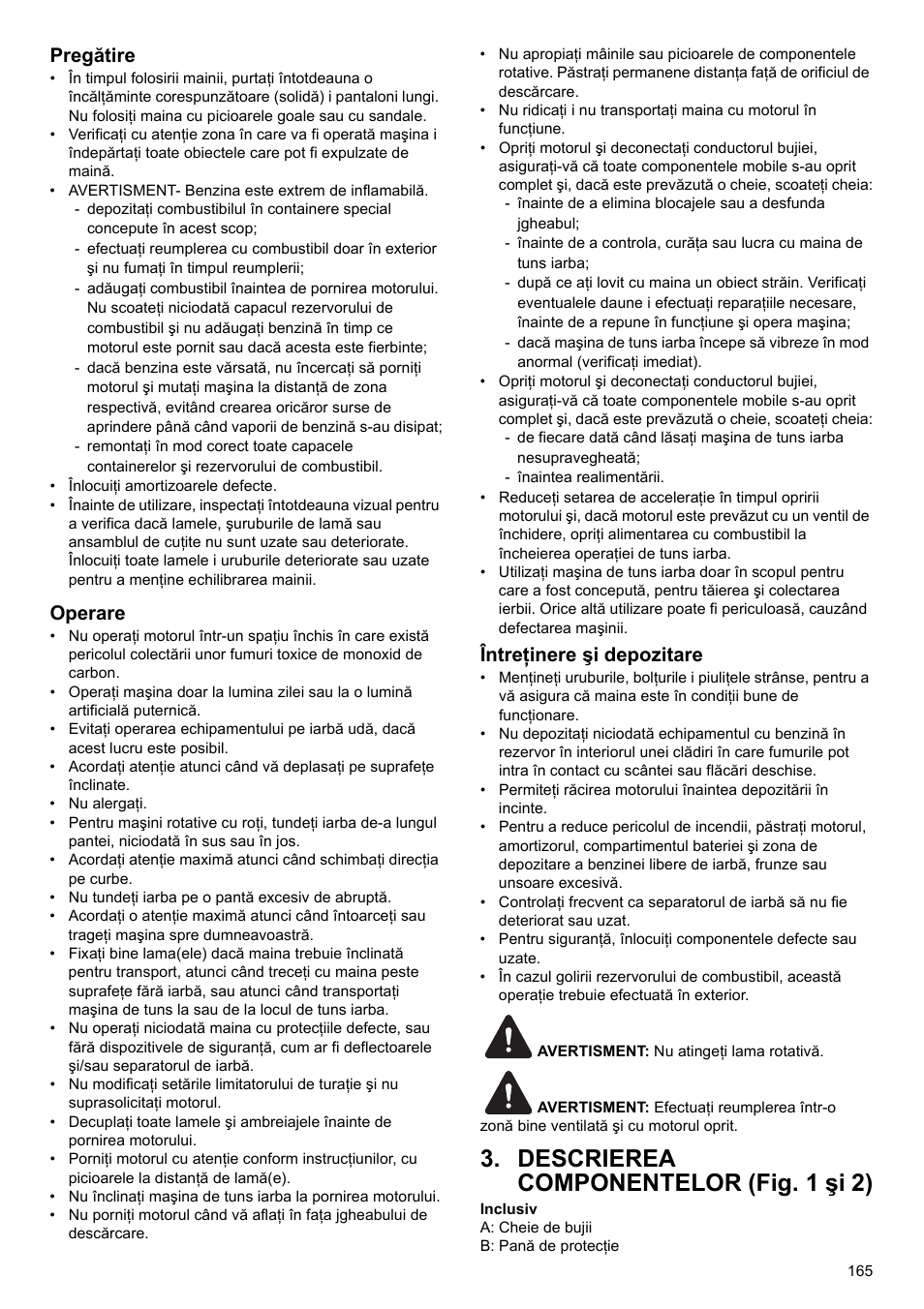 Descrierea componentelor (fig. 1 şi 2), Pregătire, Operare | Întreţinere şi depozitare | Makita PLM4622 User Manual | Page 165 / 212