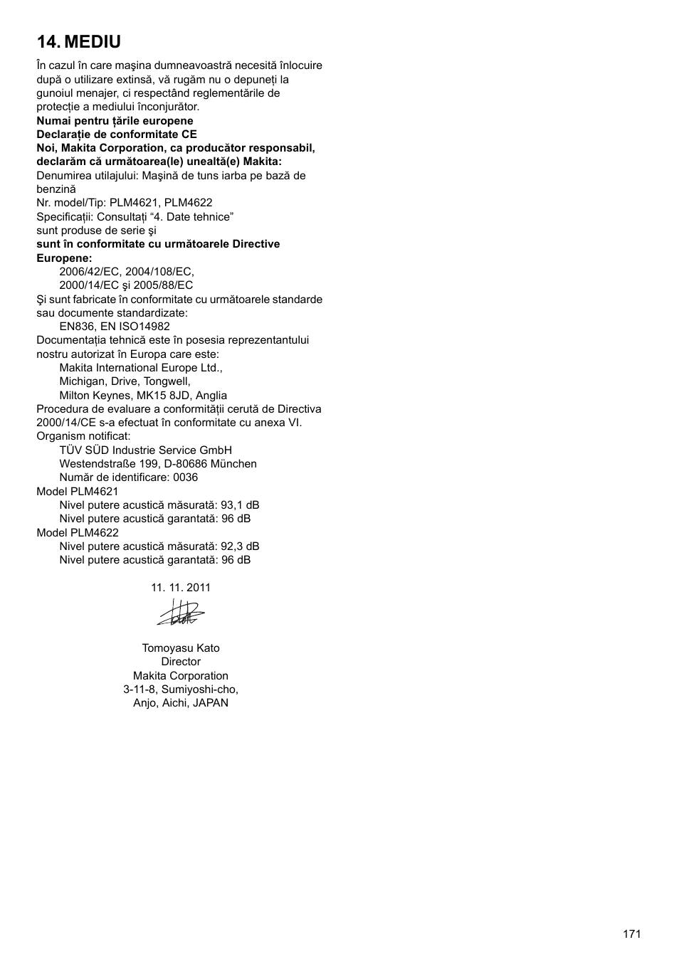 Mediu | Makita PLM4622 User Manual | Page 171 / 212