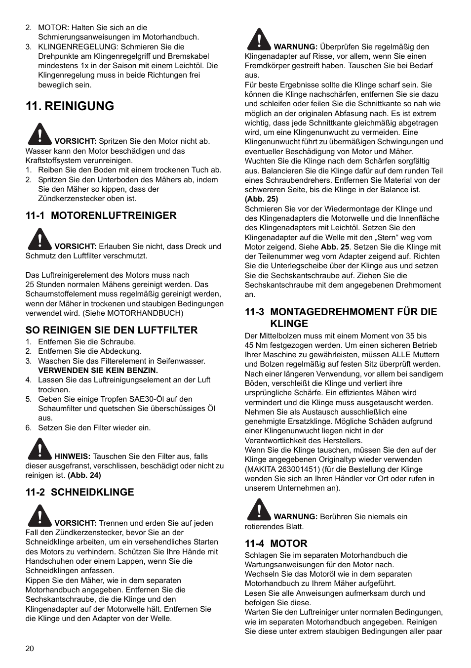 Reinigung, 1 motorenluftreiniger, So reinigen sie den luftfilter | 2 schneidklinge, 3 montagedrehmoment für die klinge, 4 motor | Makita PLM4622 User Manual | Page 20 / 212