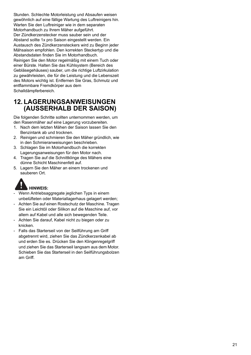 Lagerungsanweisungen (ausserhalb der saison) | Makita PLM4622 User Manual | Page 21 / 212