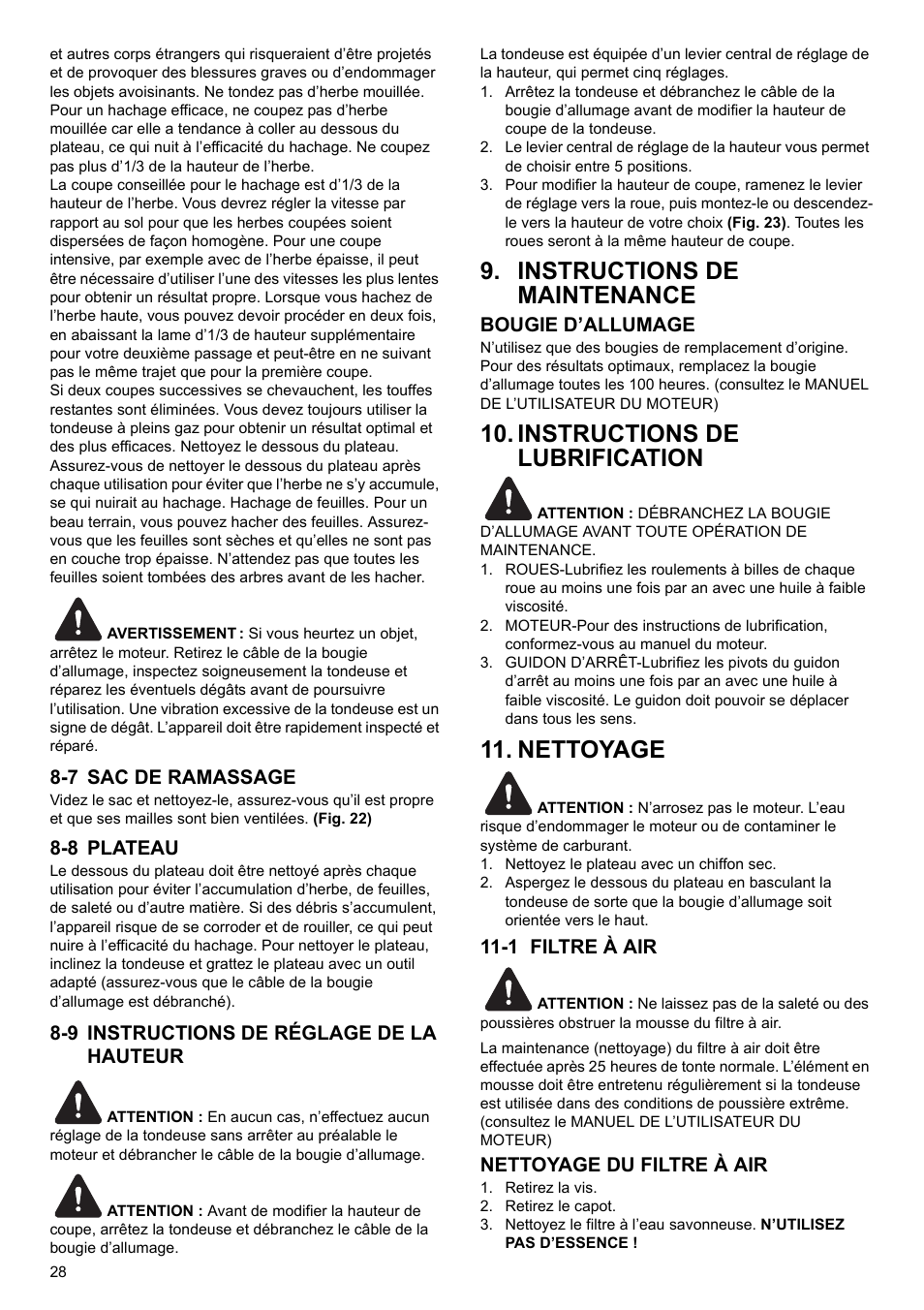 Instructions de maintenance, Instructions de lubrification, Nettoyage | Makita PLM4622 User Manual | Page 28 / 212