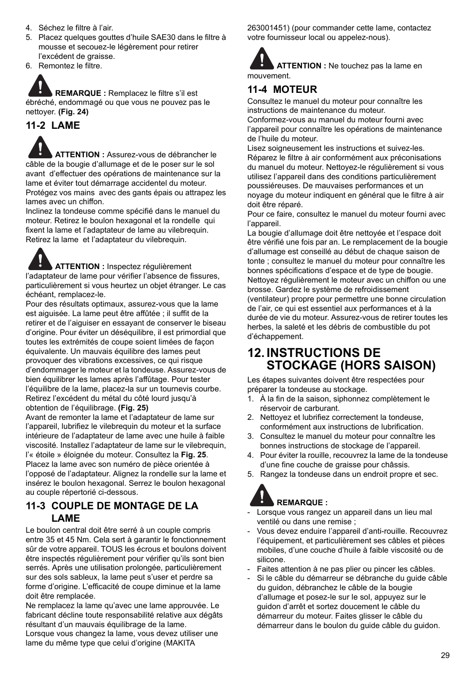 Instructions de stockage (hors saison), 2 lame, 3 couple de montage de la lame | 4 moteur | Makita PLM4622 User Manual | Page 29 / 212