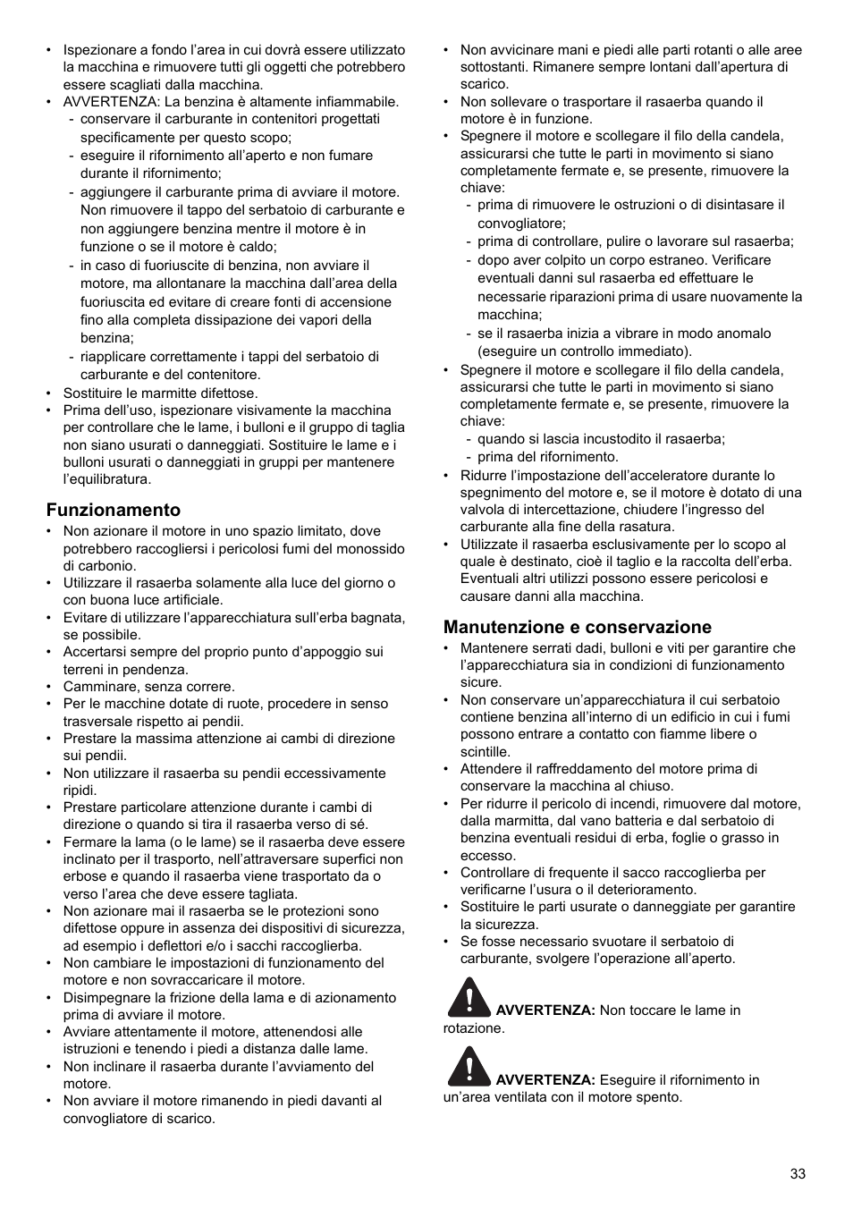 Funzionamento, Manutenzione e conservazione | Makita PLM4622 User Manual | Page 33 / 212