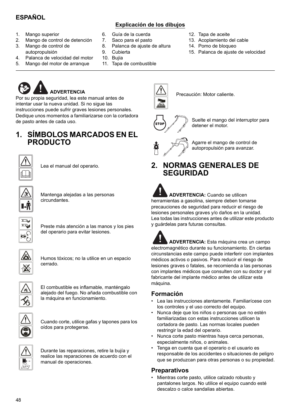 Español, Formación, Preparativos | Makita PLM4622 User Manual | Page 48 / 212