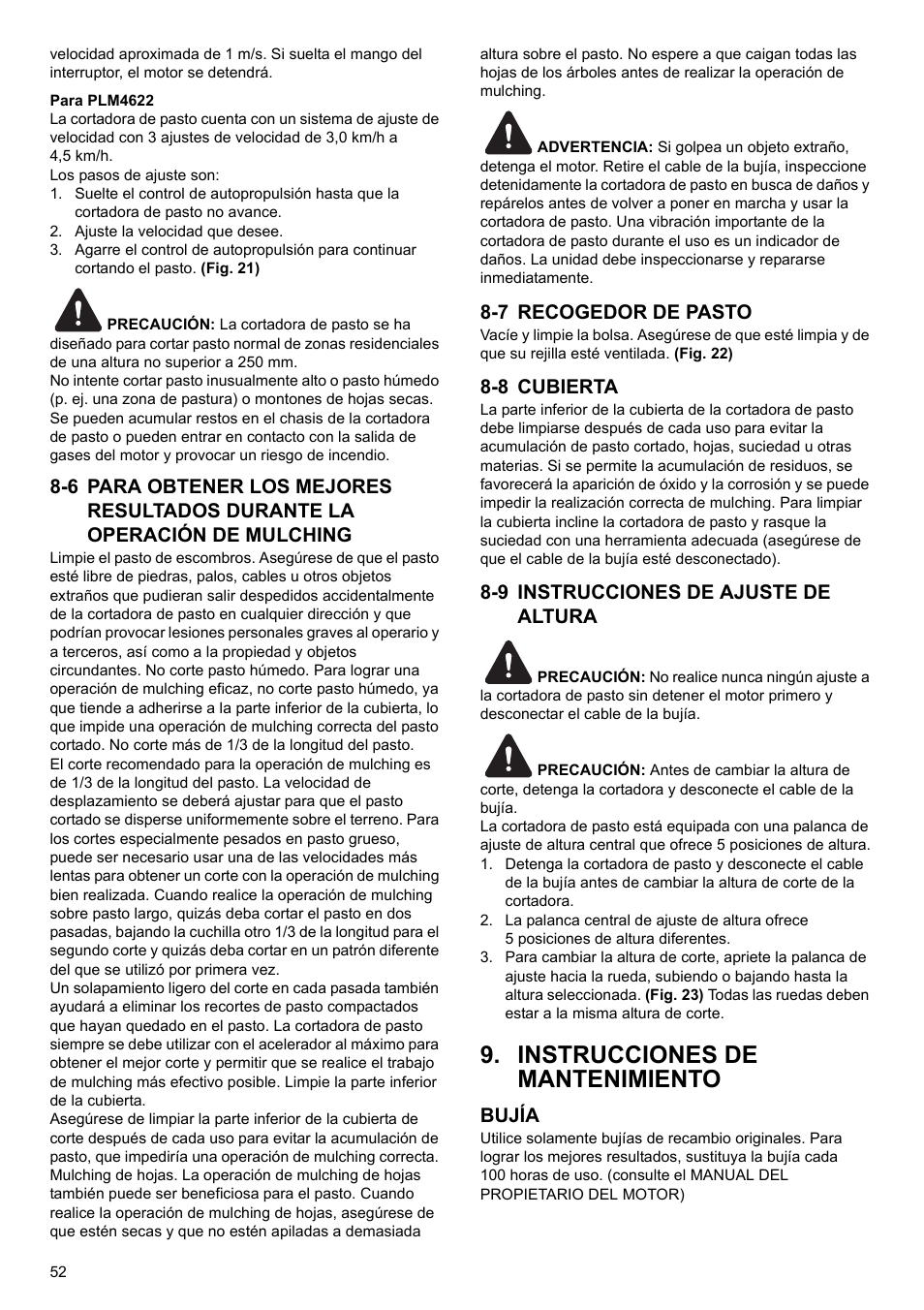 Instrucciones de mantenimiento | Makita PLM4622 User Manual | Page 52 / 212